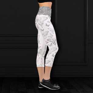 Butterfly Chic   Imitate Metallisches Silbergraues Capri Leggings