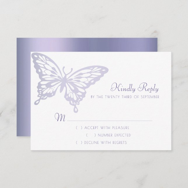 Butterfly Chic | Lila Violett aus Dusty Lavender RSVP Karte (Vorne/Hinten)