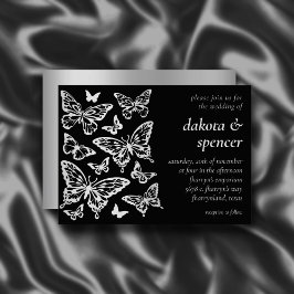 Butterfly Chic Wedding | Schwarz und Silbergrau Einladung