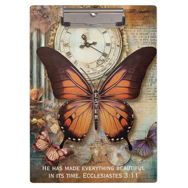 Butterfly Clock Clipboard Ecclesiastes 3:11  Klemmbrett (Vorderseite)