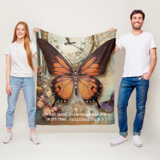 Butterfly Clock Fleece Blanket Ecclesiastes 3:11