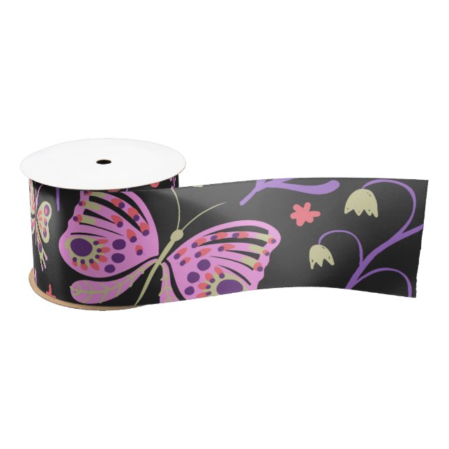 Butterfly Colorful And Flowers Rose cute    Satinband (Spule)