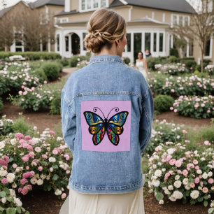 BUTTERFLY COLORFUL ART Denim Jean Jacket Jeansjacke
