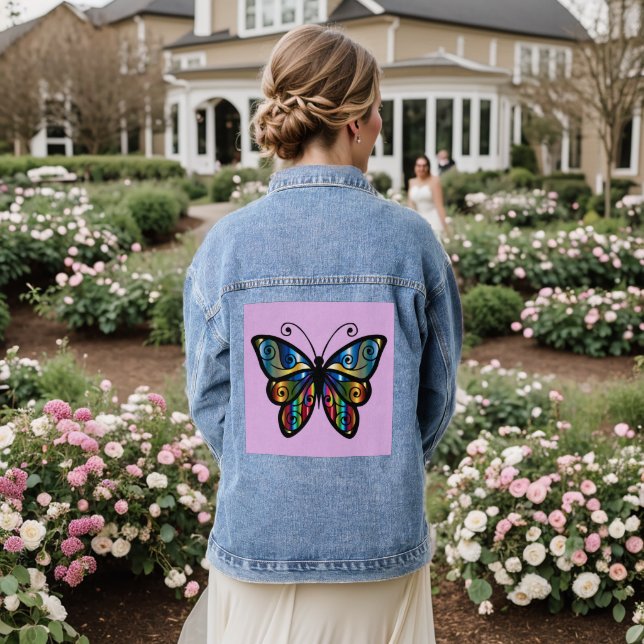 BUTTERFLY COLORFUL ART Denim Jean Jacket Jeansjacke (Hochzeit Rückseite)