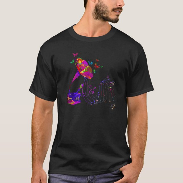 Butterfly Colorful Gramophon Colored Guitars Clas T-Shirt (Vorderseite)