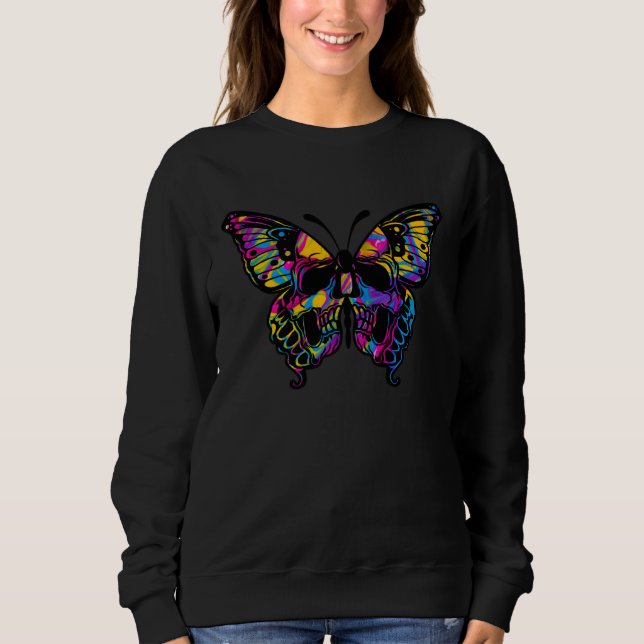 Butterfly colorful skull old school rockabilly ret sweatshirt (Vorderseite)