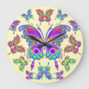 Butterfly Colorful Tattoo Style Große Wanduhr