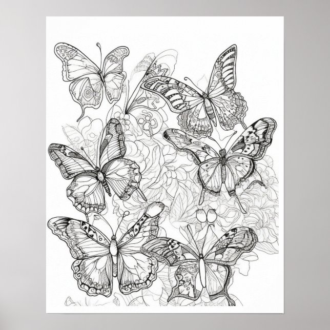 Butterfly Coloring Poster Stress Relief for Adults (Vorne)