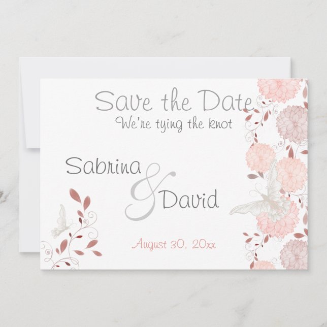 Butterfly Coral Chrysanthemas Save the Date (Vorderseite)