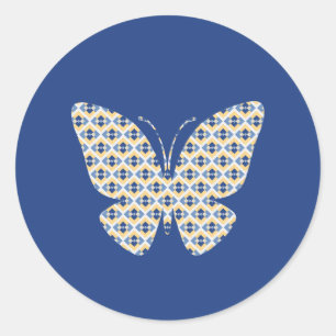 Butterfly Country Summer Yellow and Blue Pattern Runder Aufkleber