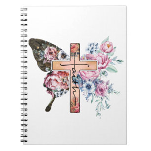 Butterfly Cross Faith floral Notizblock