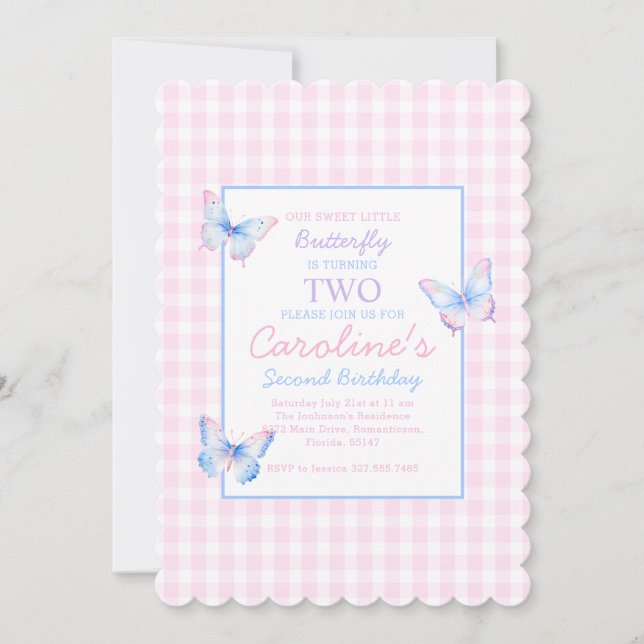 Butterfly Custom Foto Zweiter Geburtstag Einladung (Vorderseite)