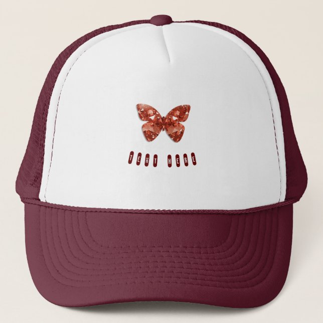 Butterfly Custom Image Text Here White and Maroon Truckerkappe (Vorderseite)