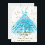 Butterfly Dance Aqua Blue Dress Gold Sweet 16 Einladung<br><div class="desc">Anpassen für jedes Ereignis</div>