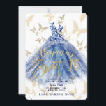 Butterfly Dance Blue Dress Gold Sweet 16 Einladung<br><div class="desc">Anpassen für jedes Ereignis</div>