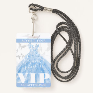 Butterfly Dance Blue Silver Sweet 16 VIP Pass Ausweis
