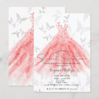 Butterfly Dance Coral Orange Dress Sweet 16 Party Einladung
