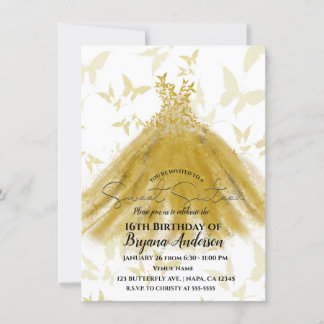 Butterfly Dance Yellow Gold Dress Gold Sweet 16 Einladung