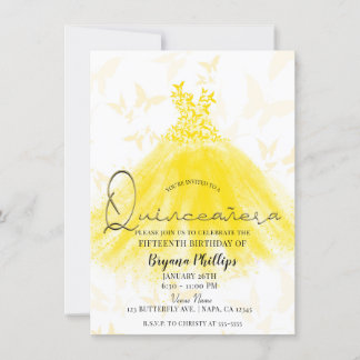 Butterfly Dance Yellow Sparkress Quinceañera Einladung