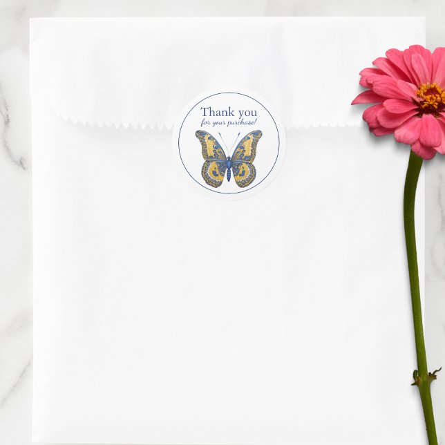 Butterfly Danke für Ihren Einkauf Runder Aufkleber (Von Creator hochgeladen)