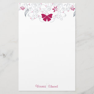 Butterfly Dark Pink Whimsy Personalisiert Stationi Briefpapier