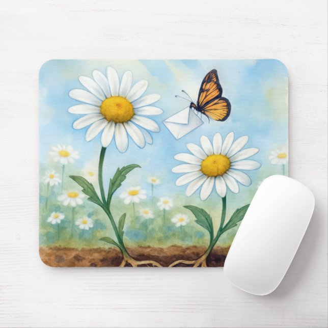 Butterfly Delivering Mail to a Daisy Mousepad (Mit Mouse)