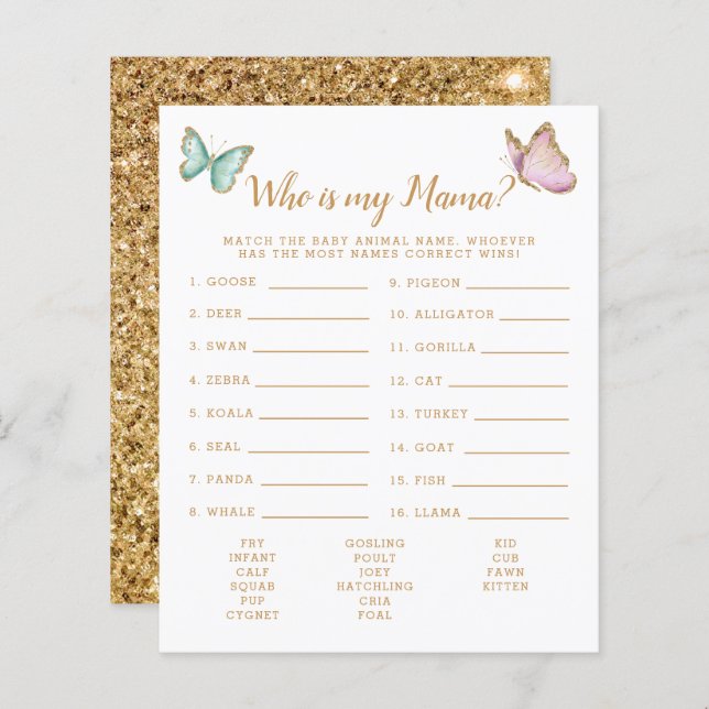 Butterfly, der mein Mama Baby-Duschenspiel ist (Vorne/Hinten)