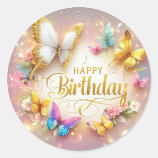Butterfly design birthday sticker 