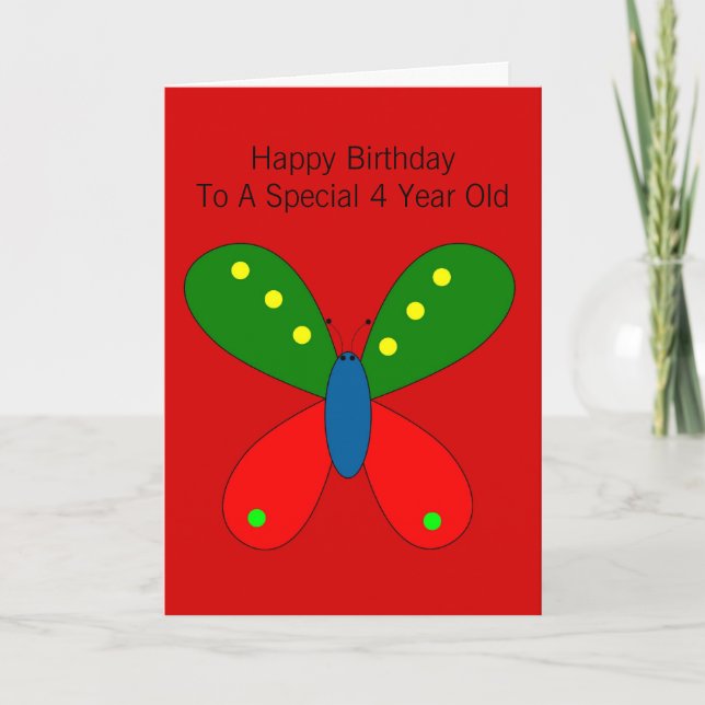 Butterfly Design Personalisiert 4. Geburtstag Karte (Vorderseite)