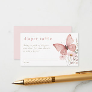 Butterfly Diaper Raffeln rosa blühende Wildblumen Begleitkarte
