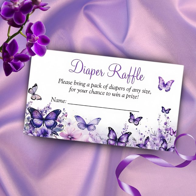 Butterfly Diaper Raffle Babydusche Lila Blüte Begleitkarte (Von Creator hochgeladen)