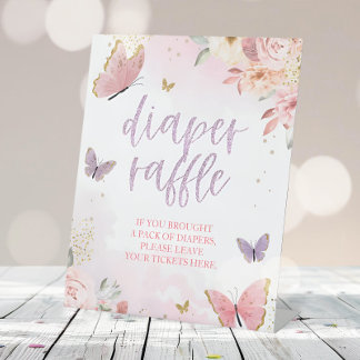 Butterfly Diaper Raffle Pedestal Schild Babydusche