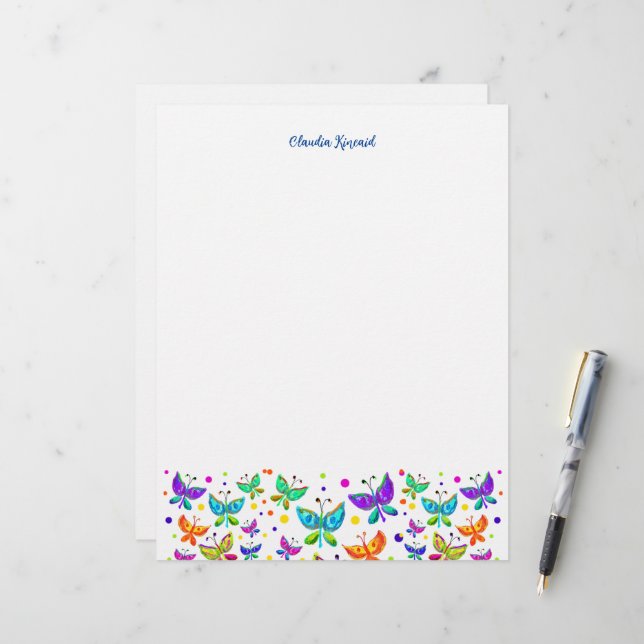 Butterfly Doodles HandGezeichnet Boho Nature Briefbogen (Vorderseite/Rückseite Beispiel)