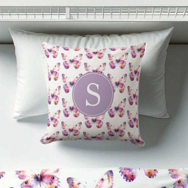 Butterfly Dorm Zimmer Ideen für Mädchen Kissen (monogrammed butterfly pattern pillow girl's dorm room decor pink and purple)