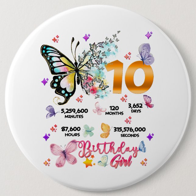 Butterfly Double Digits 10 Jahre alte Schmetterlin Button (Vorderseite)