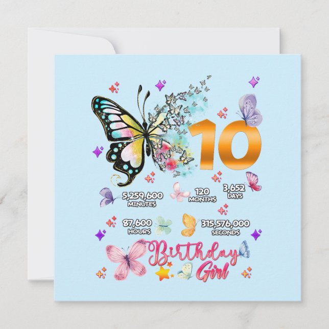 Butterfly Double Digits 10 Jahre alte Schmetterlin Einladung (Vorderseite)
