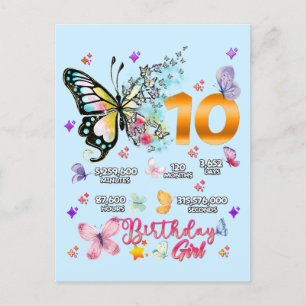 Butterfly Double Digits 10 Jahre alte Schmetterlin Einladungspostkarte