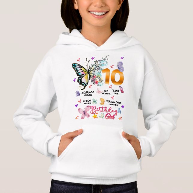 Butterfly Double Digits 10 Jahre alte Schmetterlin Hoodie (Vorderseite)