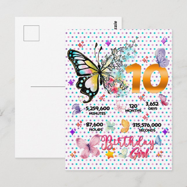 Butterfly Double Digits 10 Jahre alte Schmetterlin Postkarte (Vorne/Hinten)