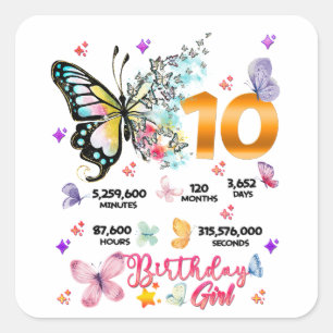 Butterfly Double Digits 10 Jahre alte Schmetterlin Quadratischer Aufkleber