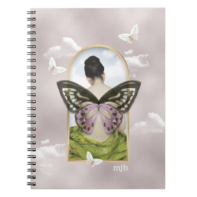 Butterfly Dream Fantasy Collage mit Monogramm Notizblock (Vorderseite)