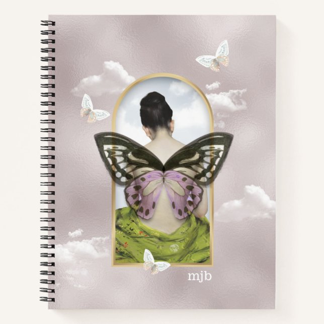Butterfly Dream Fantasy Collage mit Monogramm Notizbuch (Vorderseite)