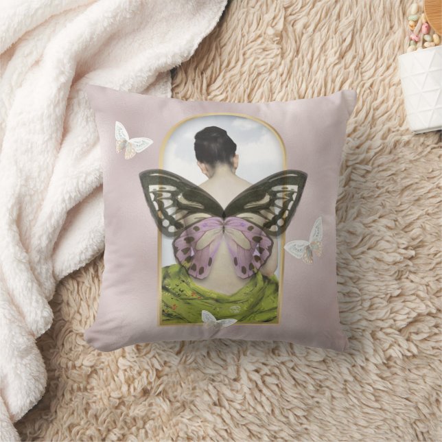 Butterfly Dream Feminine Fantasy Collage Kissen (Decke)