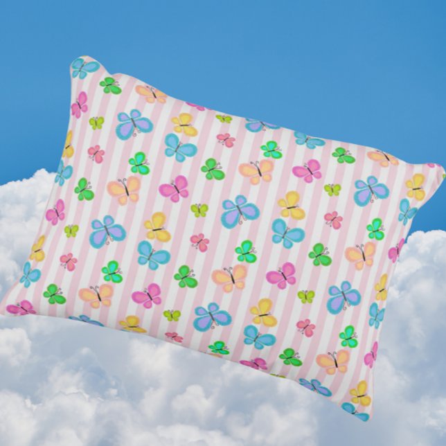 Butterfly Dreams Colorful Butterflies Pink Stripe Dekokissen (Super cute butterflies on pink and white stripe!)