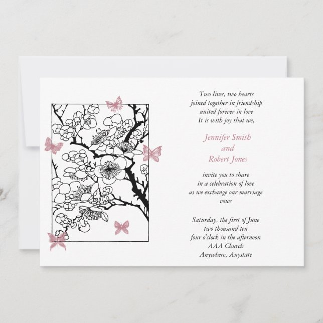 Butterfly Dreams Dusty Rose Hochzeit Einladung (Vorderseite)