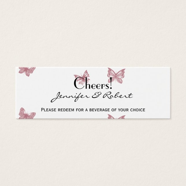 Butterfly Dreams: Dusty Rose Wedding Drinks Ticket (Vorderseite)
