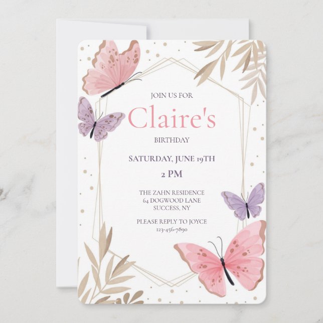 Butterfly Dreams Geburtstagsparty Einladung (Vorderseite)