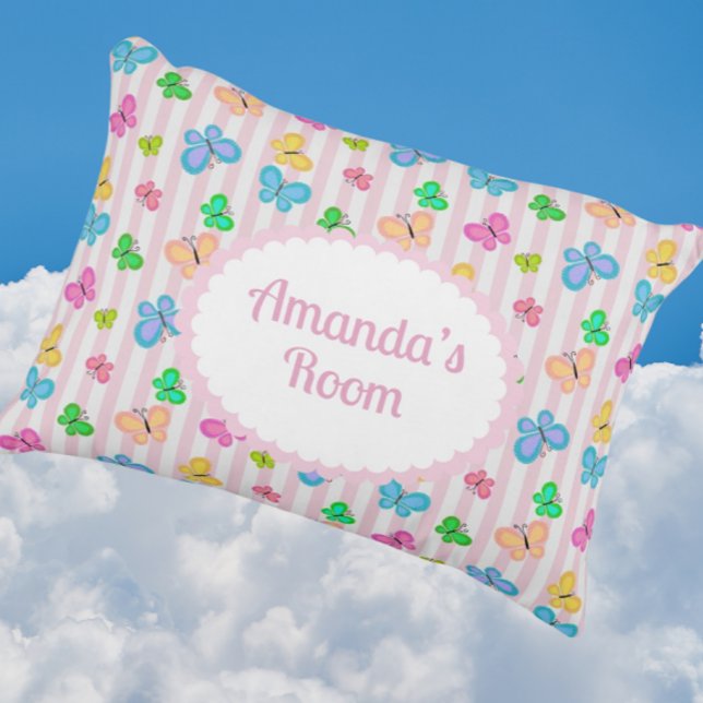 Butterfly Dreams Personalized Pink Stripe  Dekokissen (Personalize for someone special!)