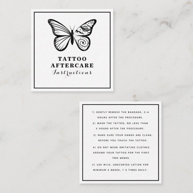 Butterfly & Earths Tattoo Aftercare Instructions Quadratische Visitenkarte (Vorne/Hinten)