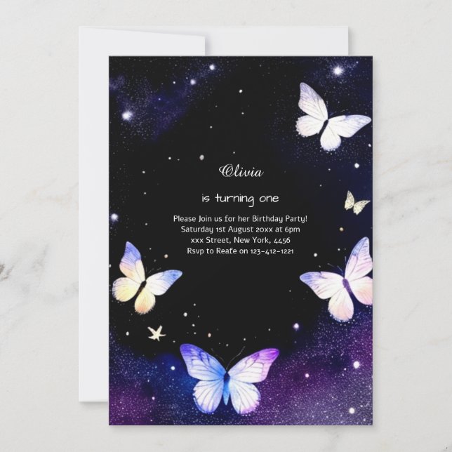 Butterfly Einladung zum ersten Geburtstag (Vorderseite)
